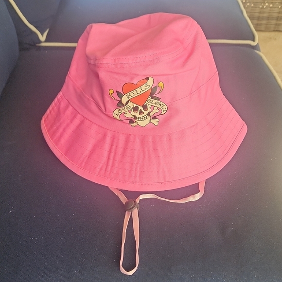 Ed Hardy Accessories - Ed Hardy Pink Bucket Hat with Skull Design